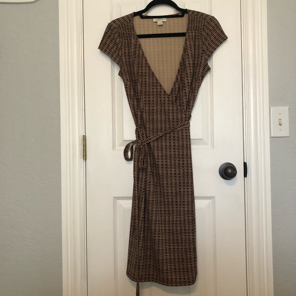 LOFT Wrap Dress in Brown Print